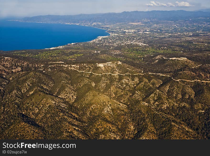 Landscape view of a beautiful bay with forest and hills, Cyprus