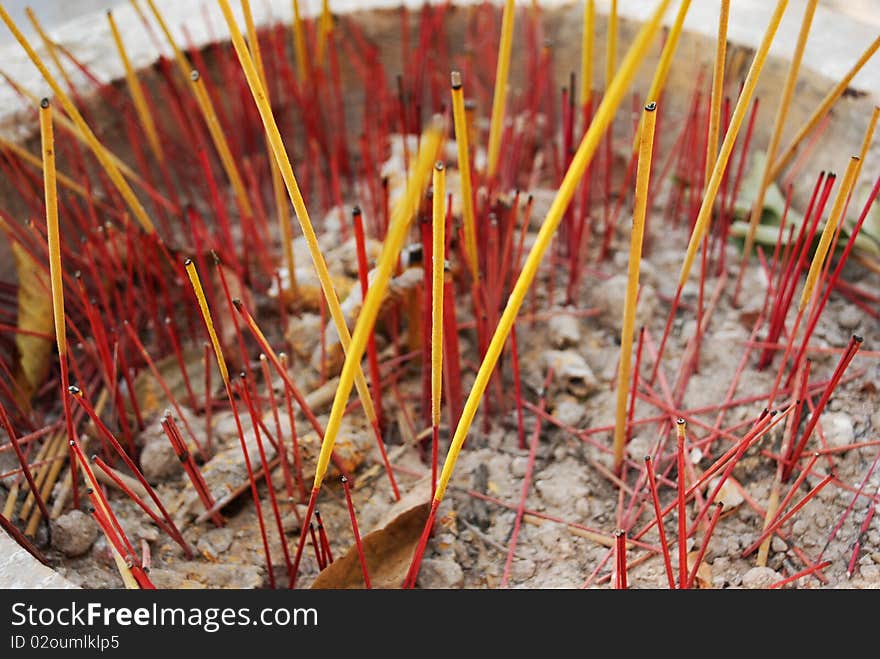 Groups of incense sticks at a temple