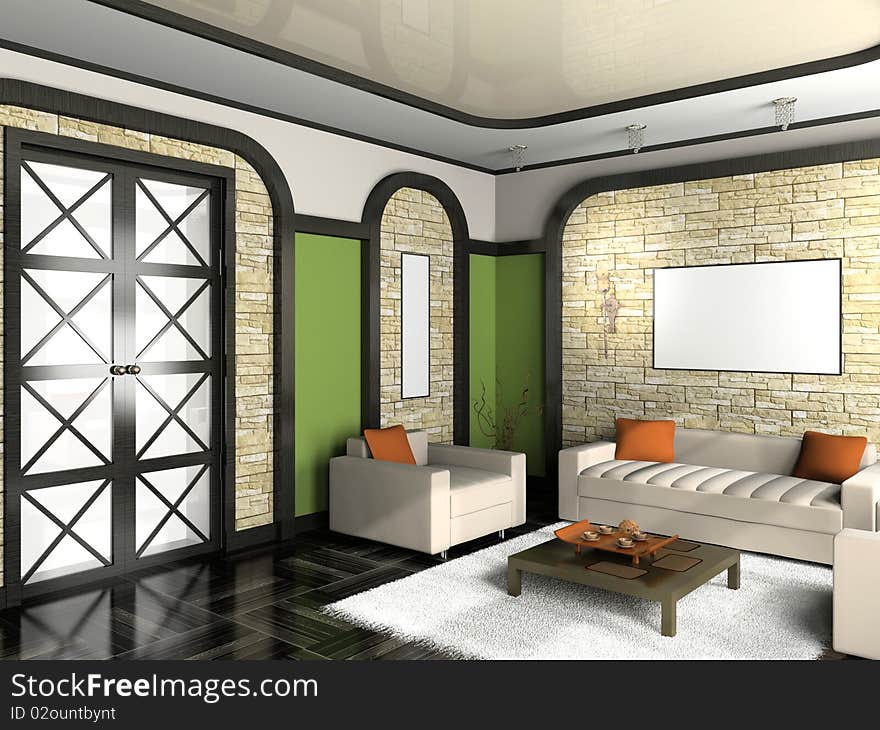 Modern interior of living room 3D