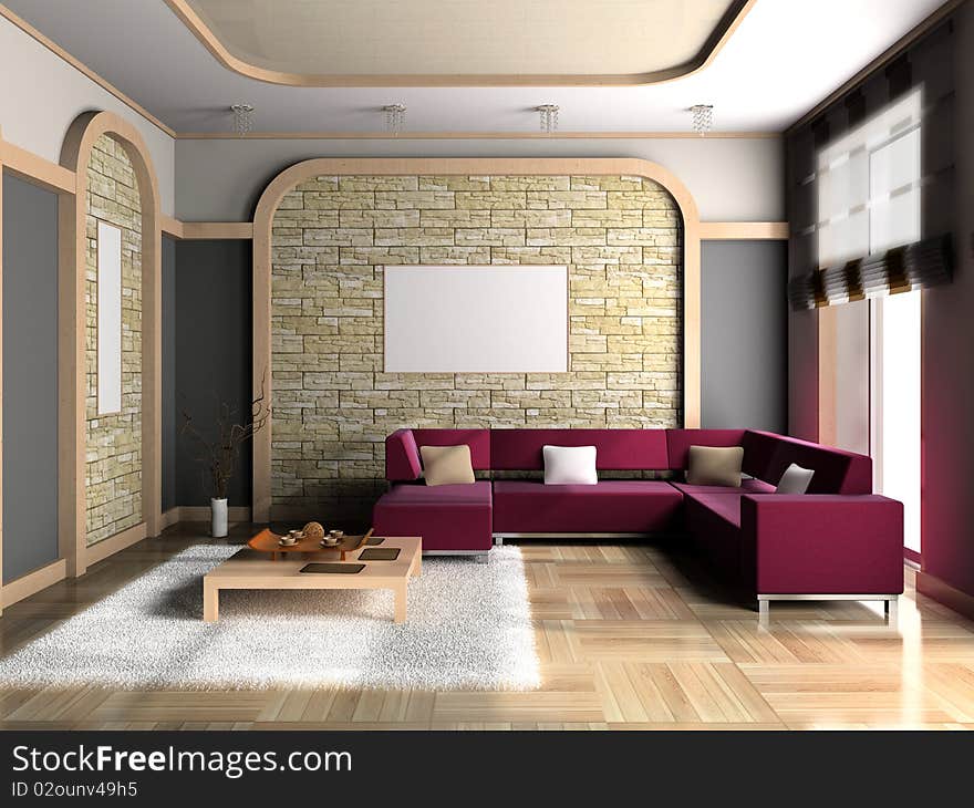 Modern interior of living room 3D