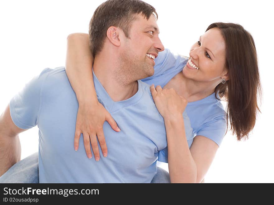 Young couple on a white background