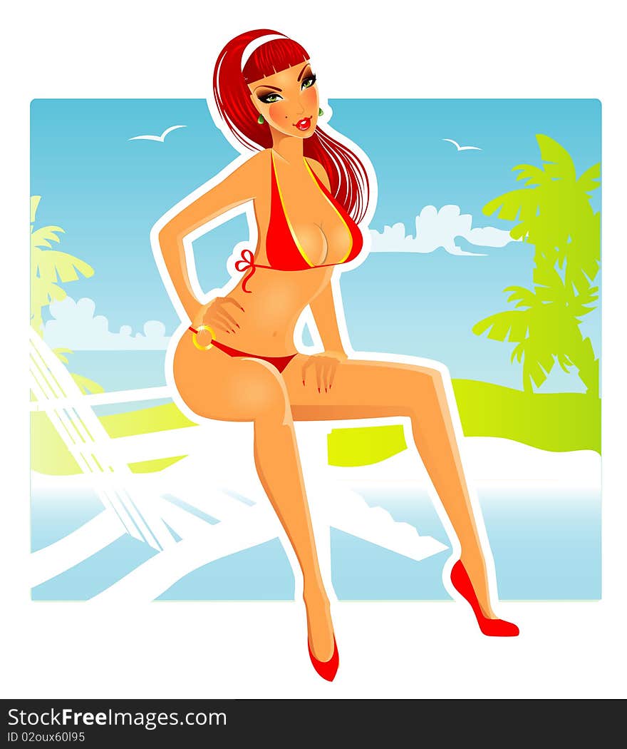 Vector illustration of Summer girl