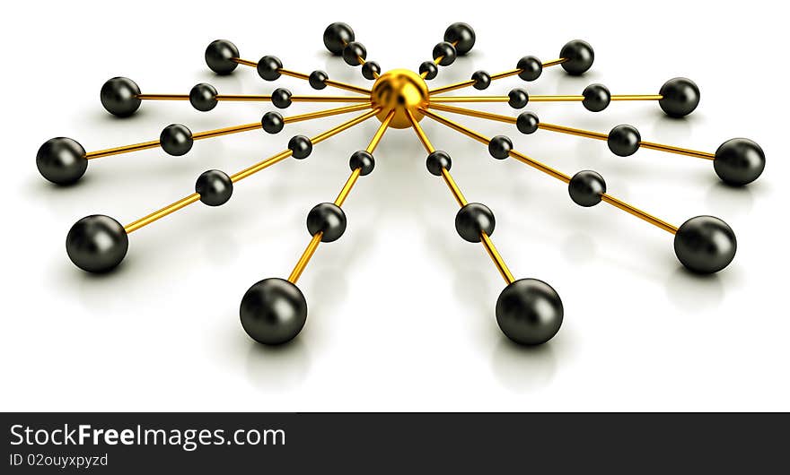 Network with gold and metal elements. Network with gold and metal elements