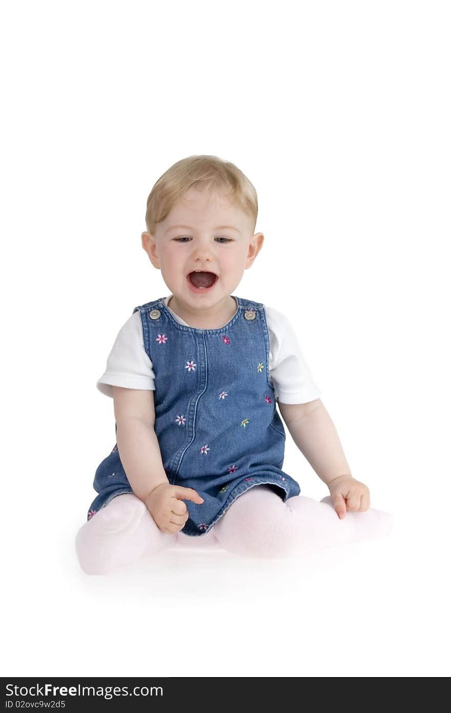 Merry toddler  on white background.