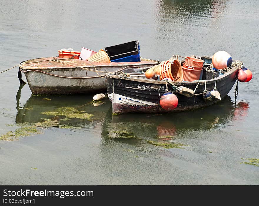 Two small wooden fishing boats