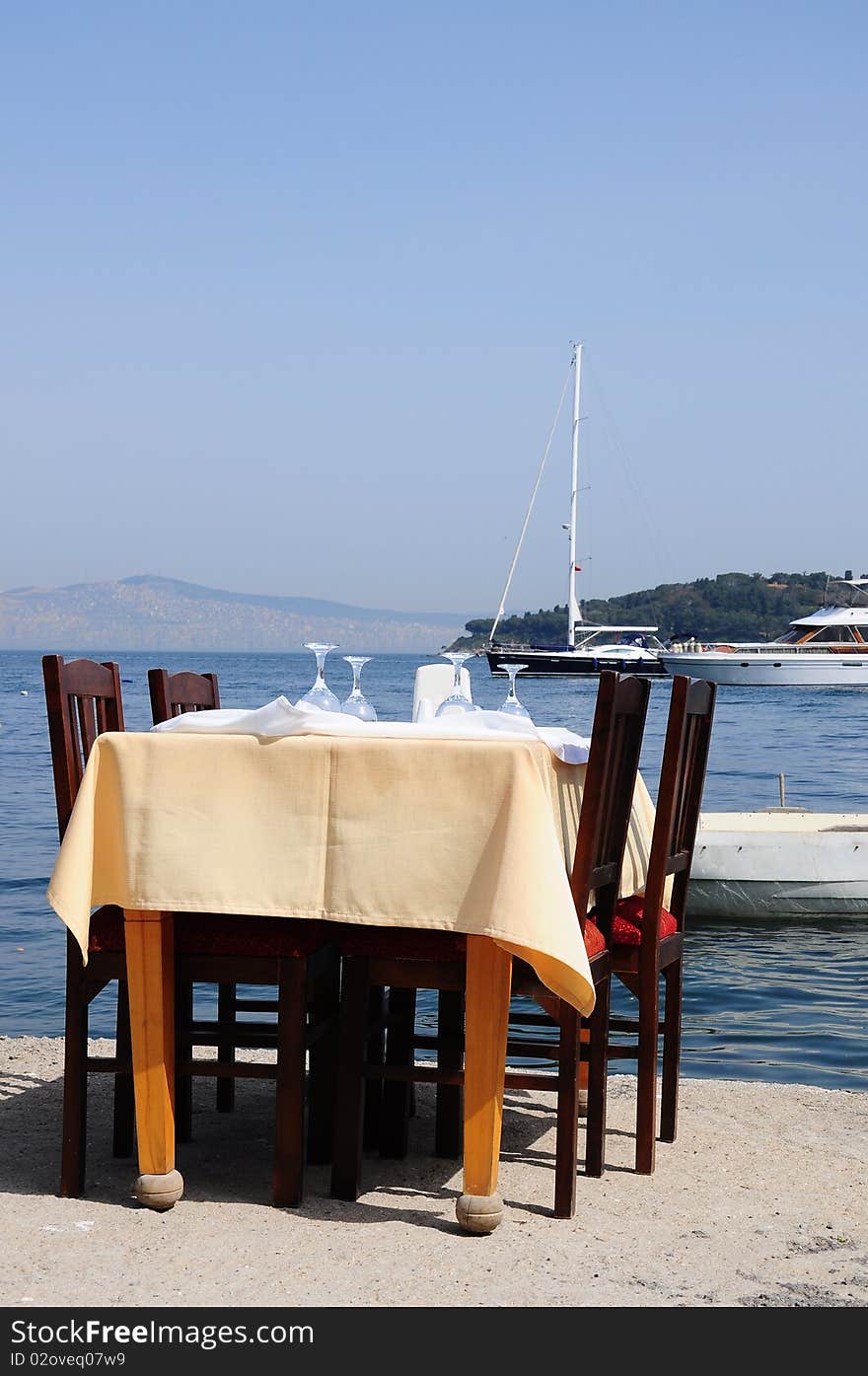 A dining table by sea