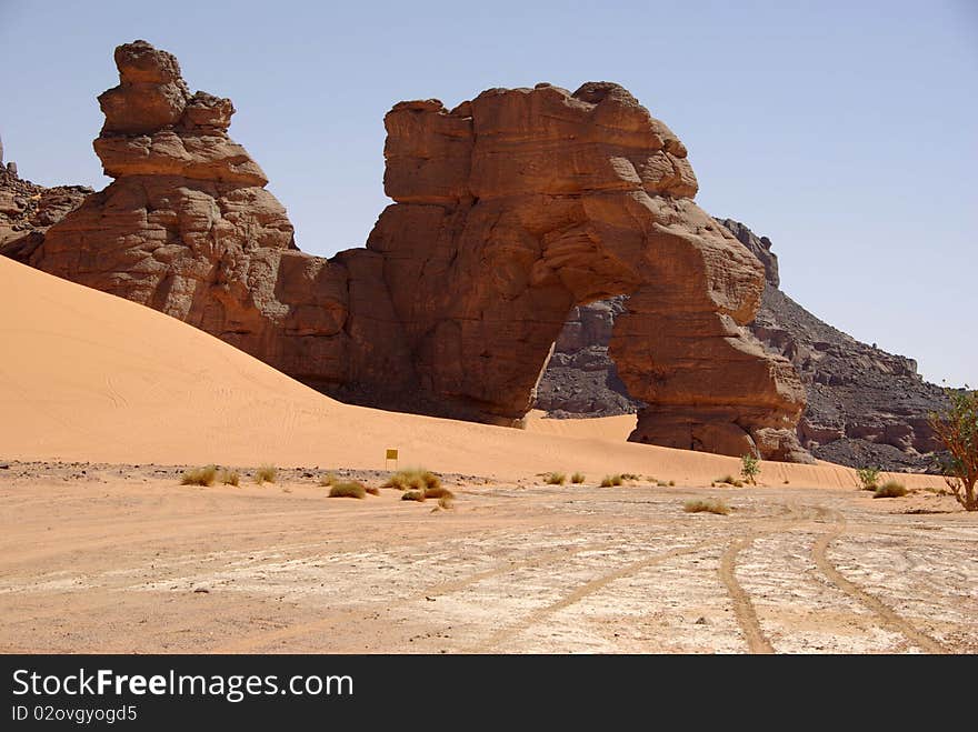 An arch in the desert of Libya, in Africa. An arch in the desert of Libya, in Africa