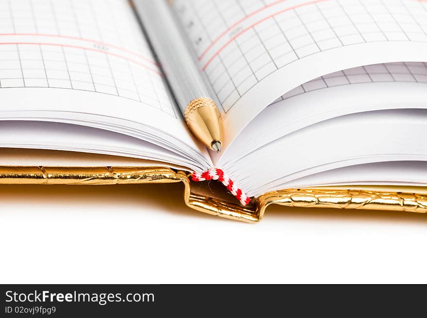 Golden notebook with silver pen