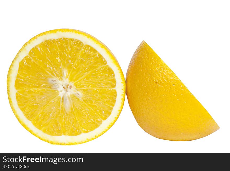 Cutting oranges isolated on white background