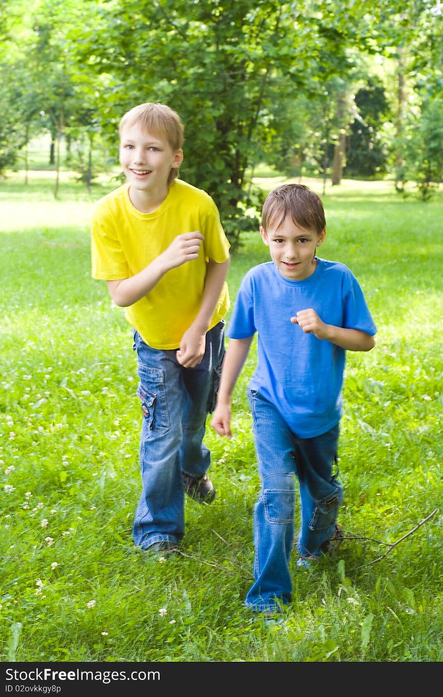 Happy children  in the summer outdoors