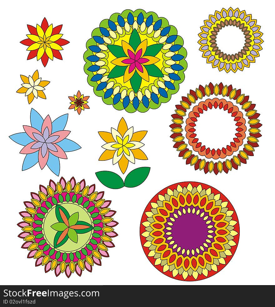 Decorative geometric flowers.