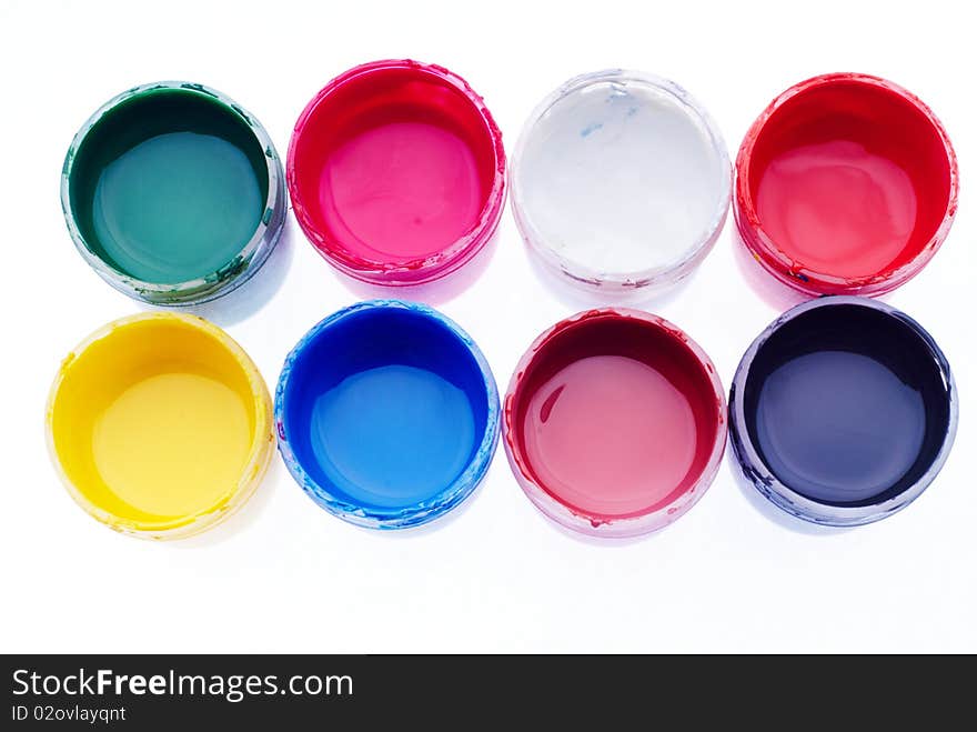 Colorful watercolour paints on white background