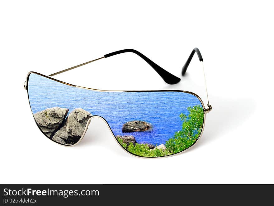 Sunglasses with reflection isolated on white background