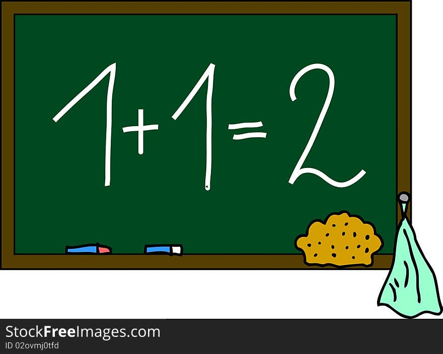 Illustration of a blackboard 1+1=2