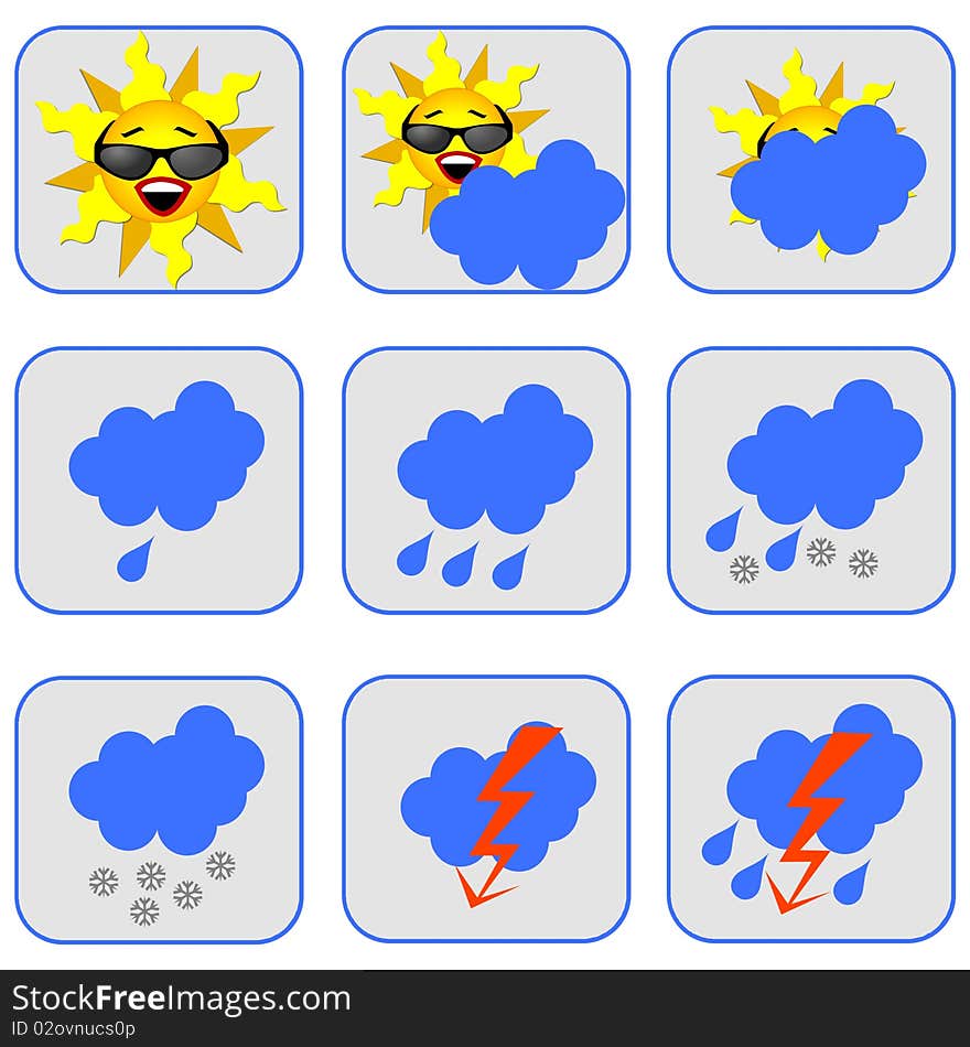 Illustration of a set of weather symbols