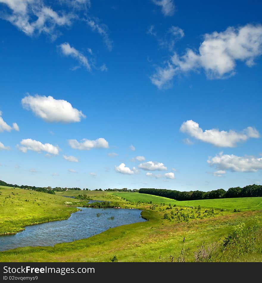 Beautiful green summer landscape with a river