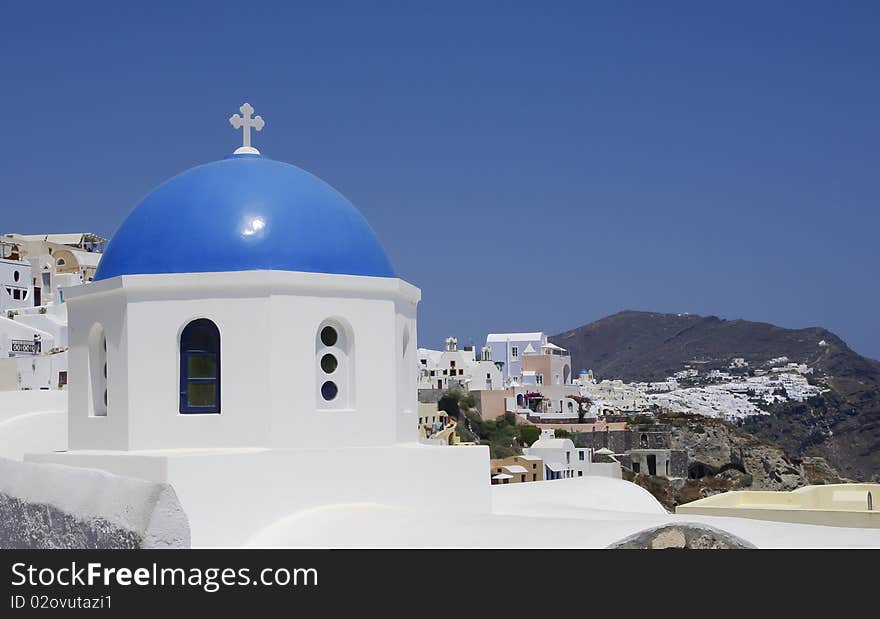 Santorini Church and white houses