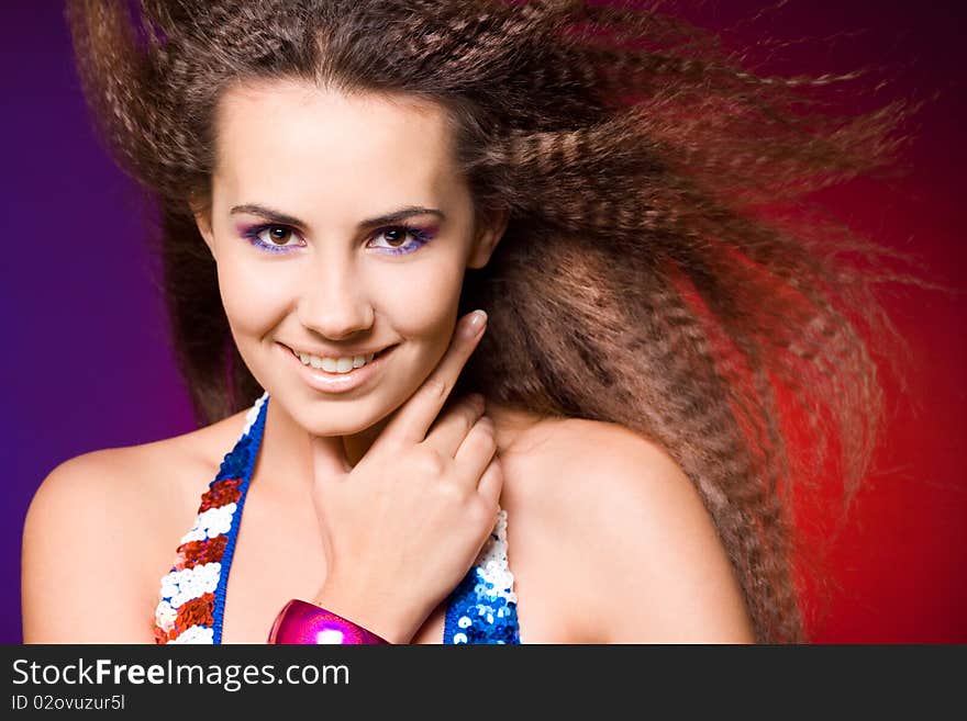 American woman in colored background