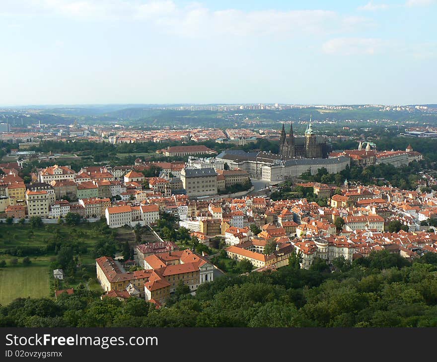 View of the historic capital Prague and the Prague castle