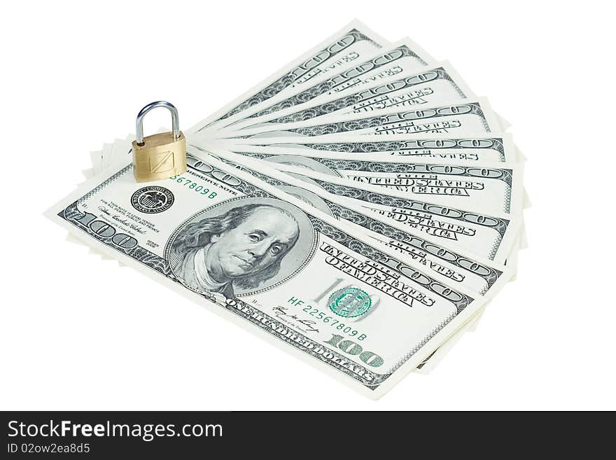 Money dollars under lock and key