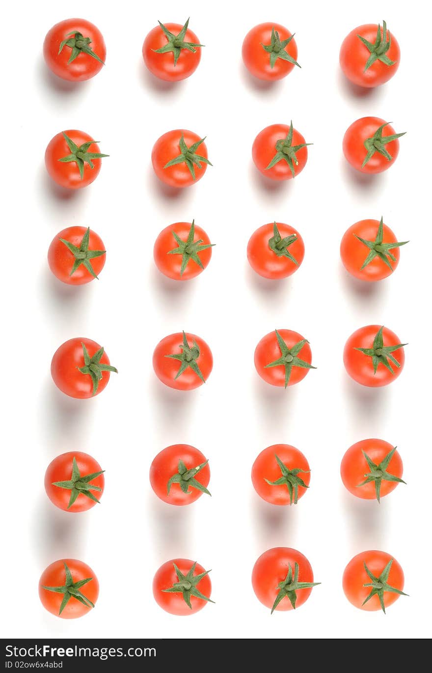 Little red cherry tomatoes isolated on white background. Little red cherry tomatoes isolated on white background