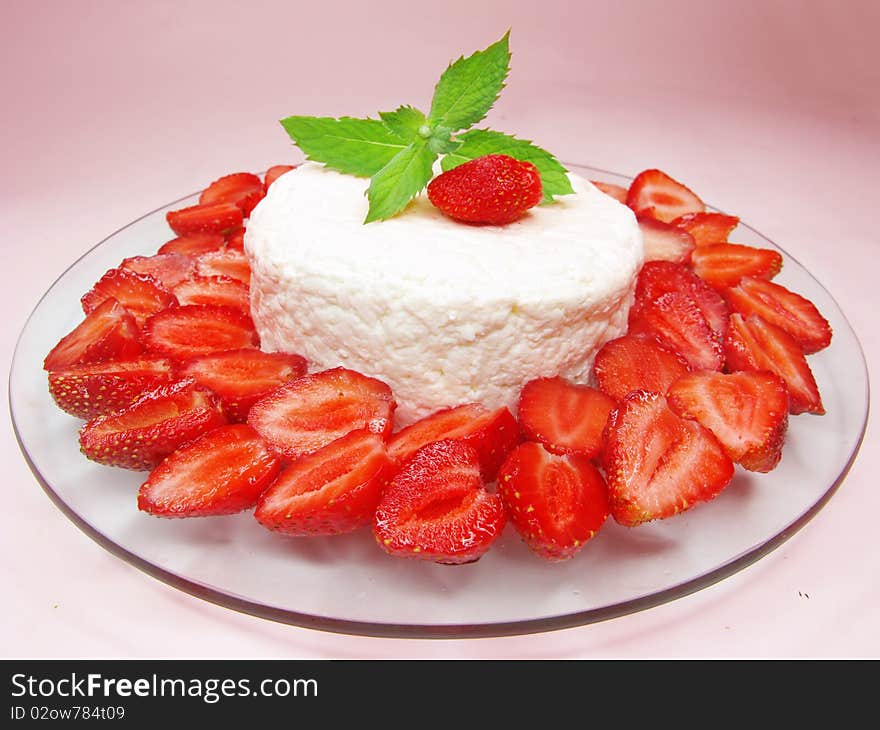 Strawberry cake dessert with cur berries