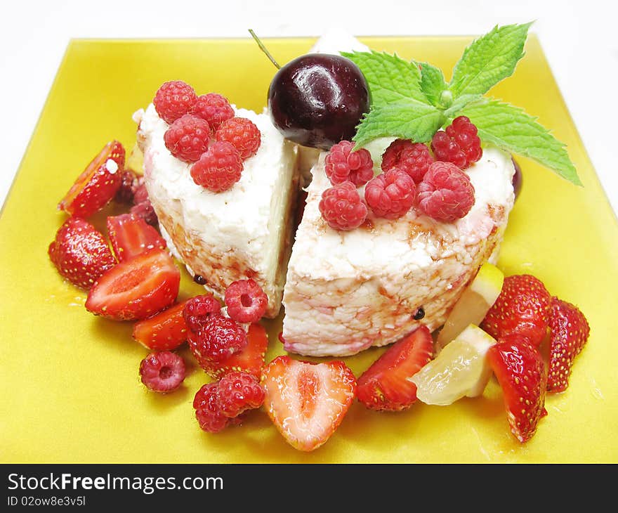 Strawberry Fruit Dessert With Raspberry