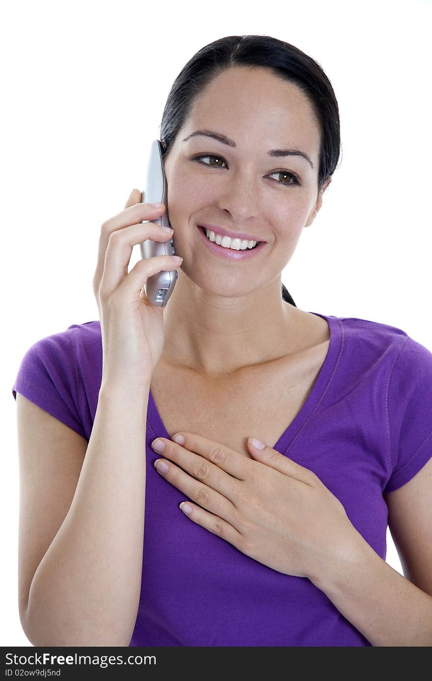 Young woman talking on the phone to loved one. Young woman talking on the phone to loved one