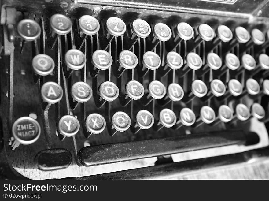 Keyboard of a vintage typewriter in close up