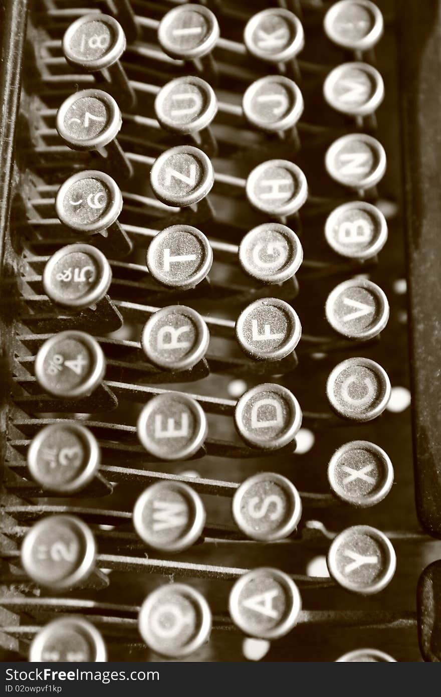 Keyboard of a vintage typewriter in close up