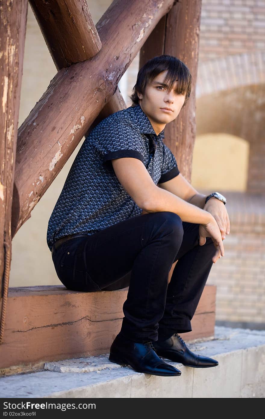 Attractive man in blue shirt