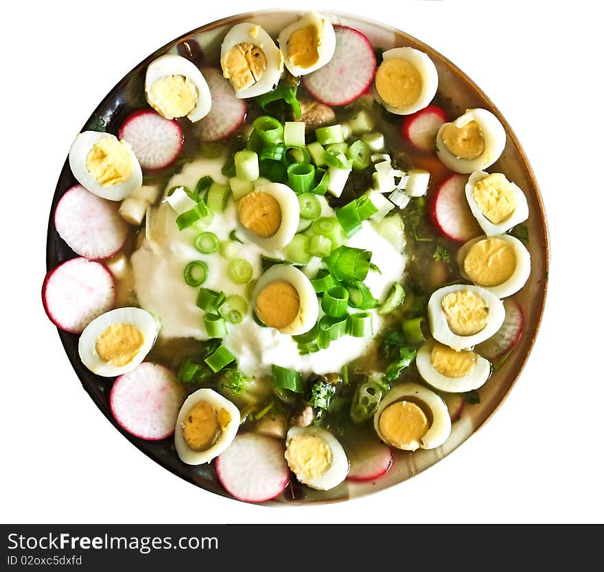 Soup plate with cold russian borsch