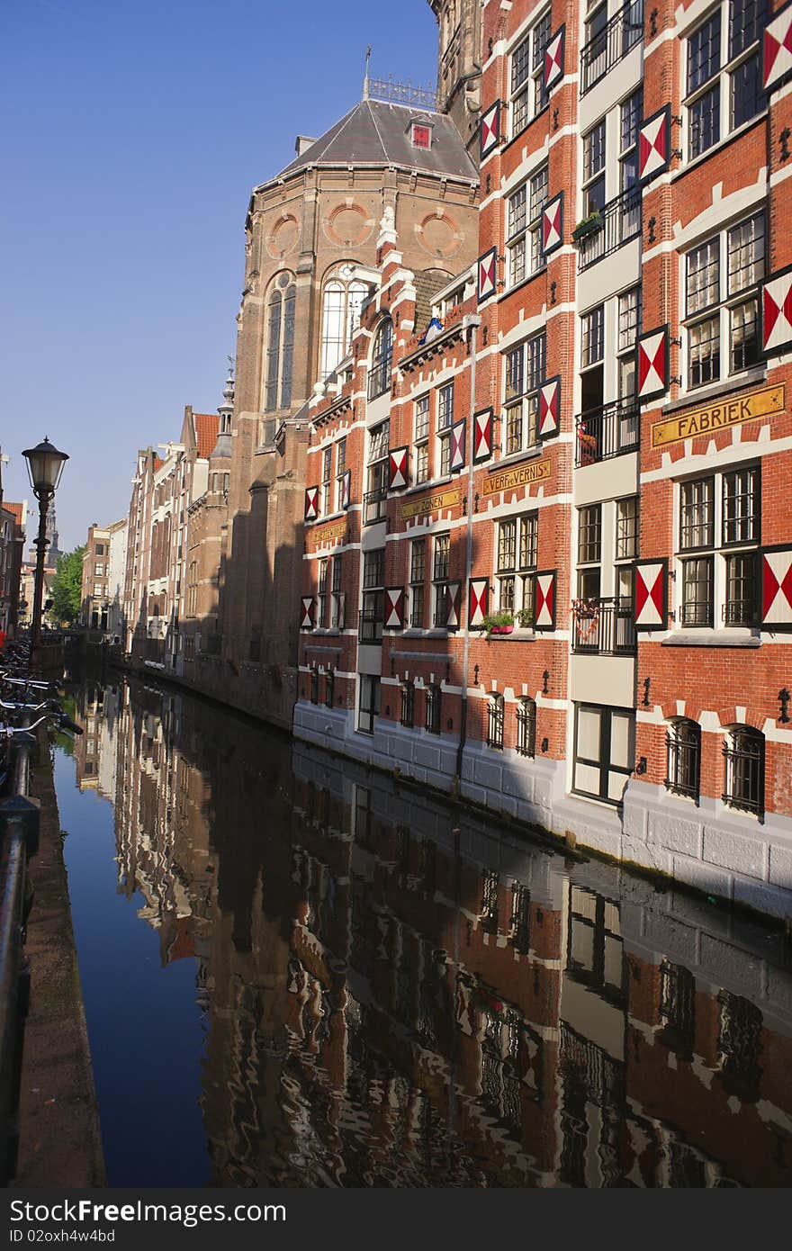 Amsterdam typical houses on a blue sunny day