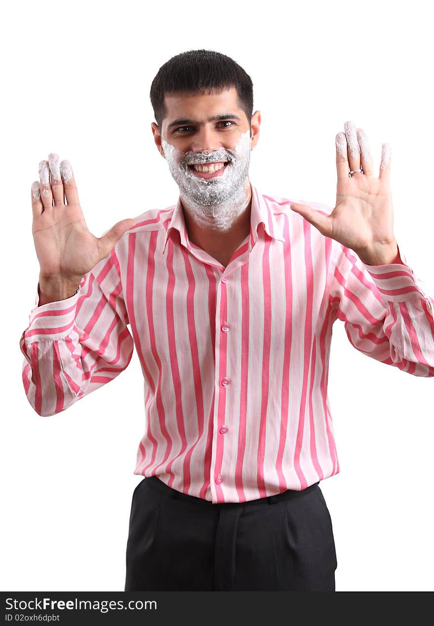 Funny man with shaving foam