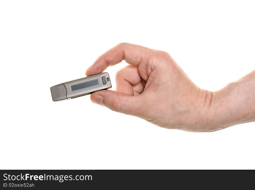 Hand with a USB flash isolated over white. Hand with a USB flash isolated over white