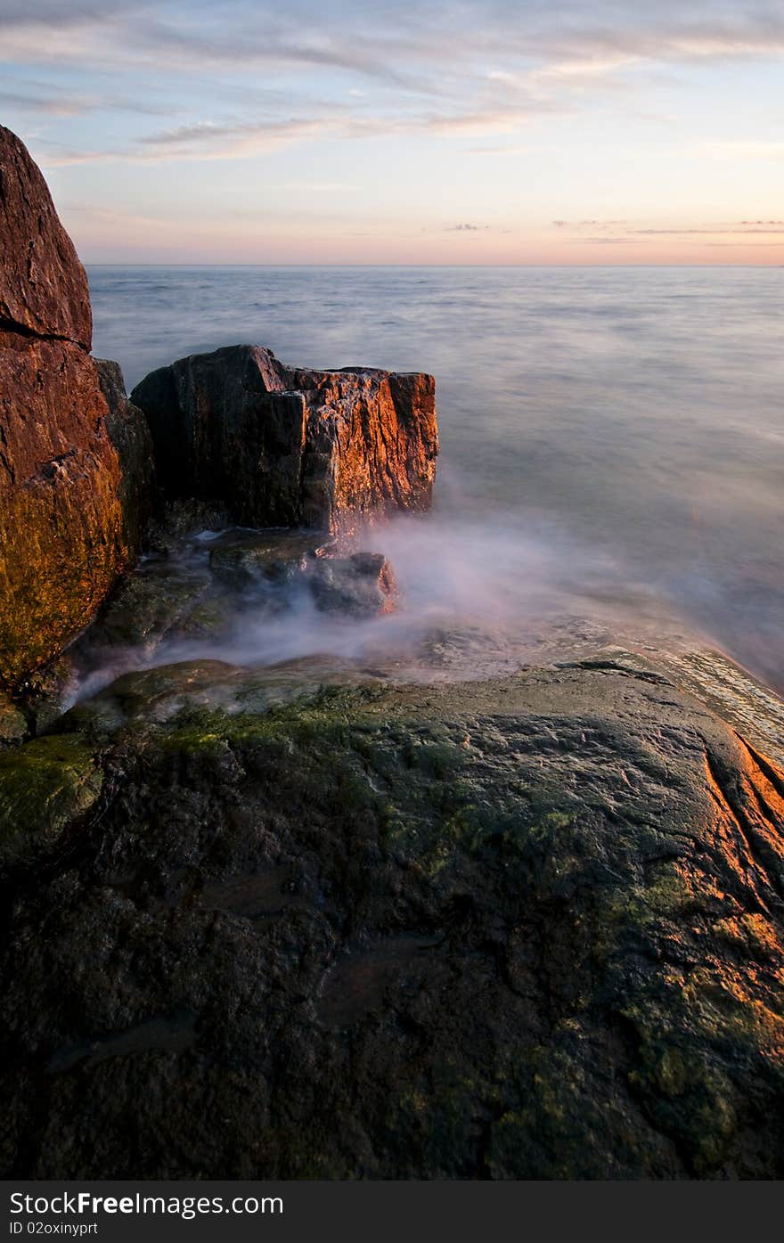 Beatiful landscape by the ocean with a nice sunset.