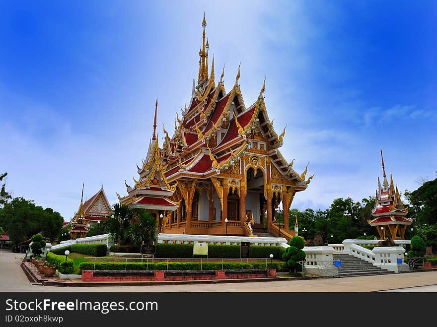 Thai Temple in khonkane province with clear blue day. Thai Temple in khonkane province with clear blue day