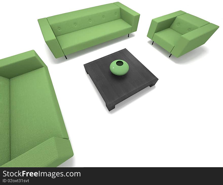 Green sofa and chairs