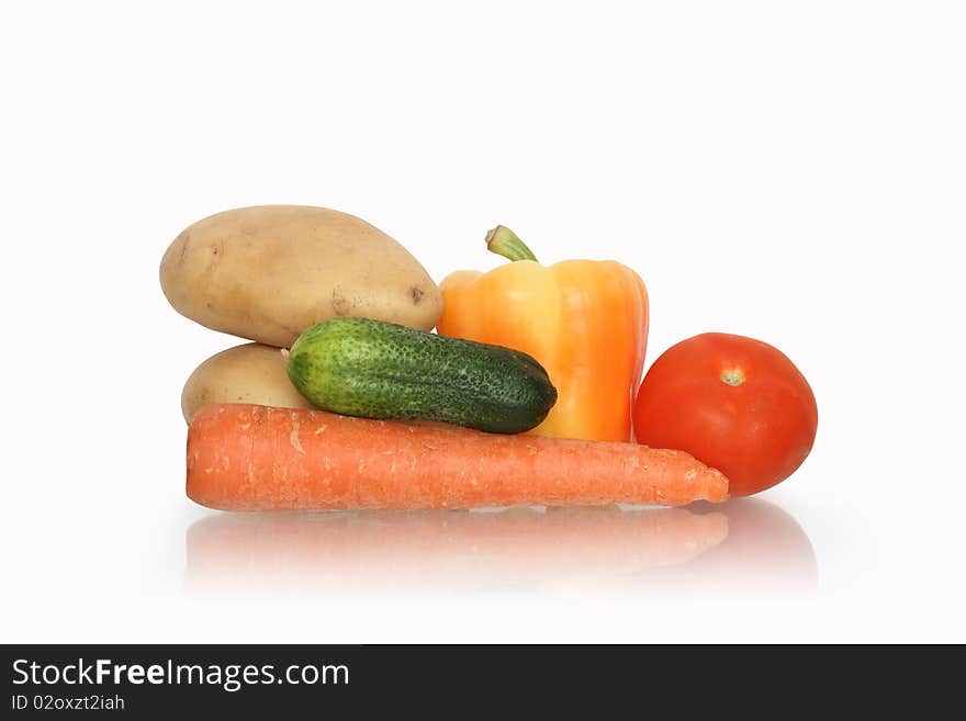 Set of various raw vegetables isolated on white background with clipping path