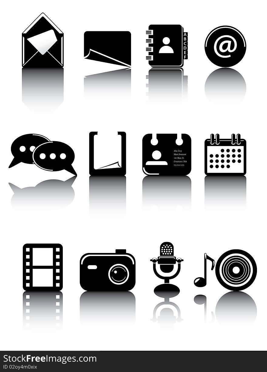 Black and white icons set for multiply use. Black and white icons set for multiply use.