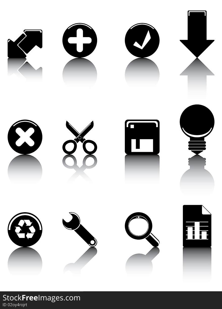 Black and white icons set for multiply use. Black and white icons set for multiply use.