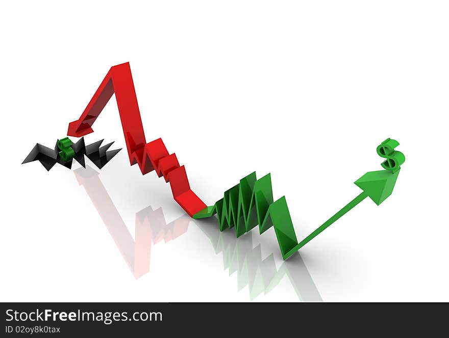 3d graph showing rise in profits or earnings / illustration