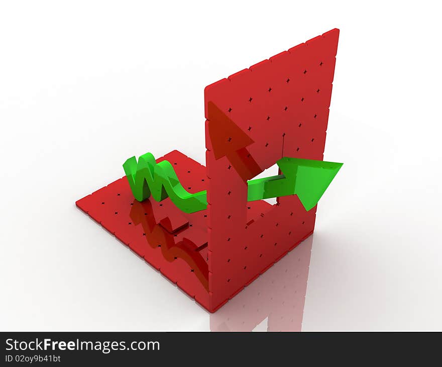 3d graph showing rise in profits or earnings / illustration