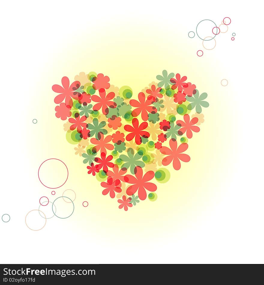 Beautiful pink heart with flowers