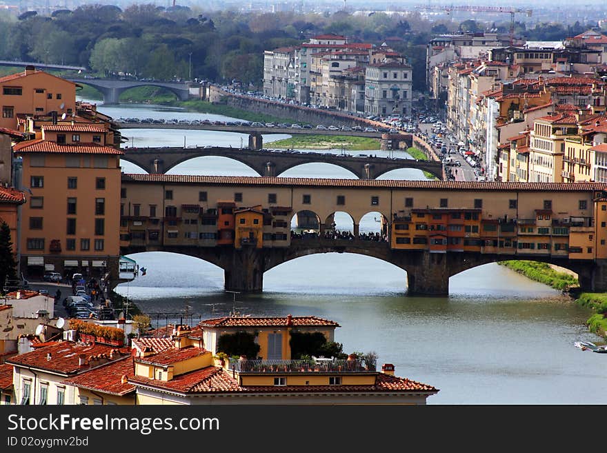 Florence, capital of Tuscany. The famous bridge over the river Arno. Florence, capital of Tuscany. The famous bridge over the river Arno.