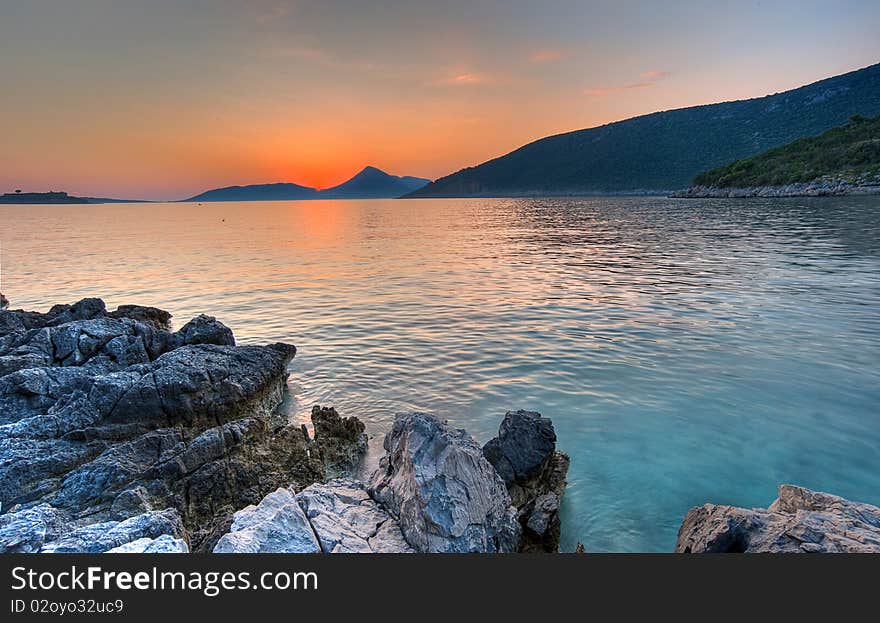 Summer sunset landscape beach in Montenegro