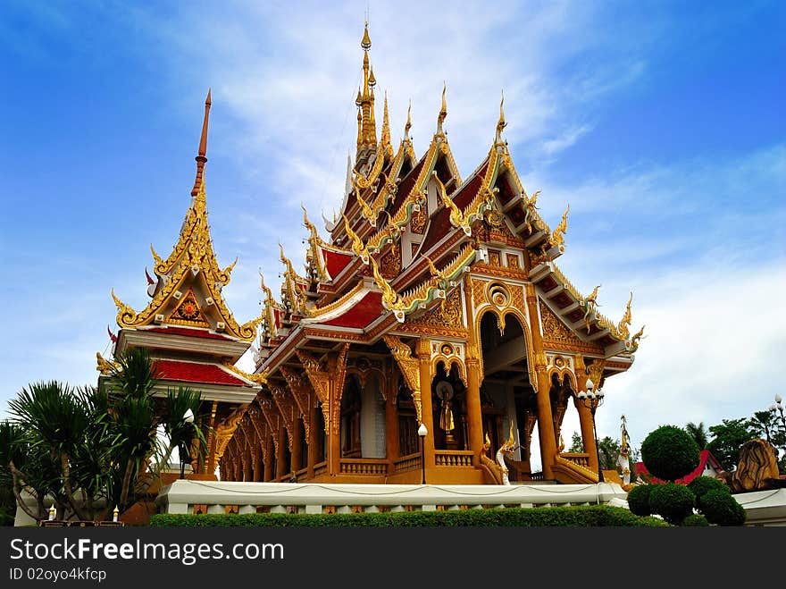 Thai Temple in khonkane province with clear blue day. Thai Temple in khonkane province with clear blue day