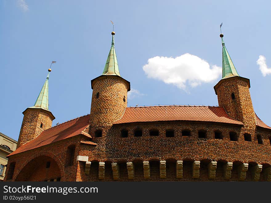 The Barbican on the blue sky. Krakow, Poland. The Barbican on the blue sky. Krakow, Poland.