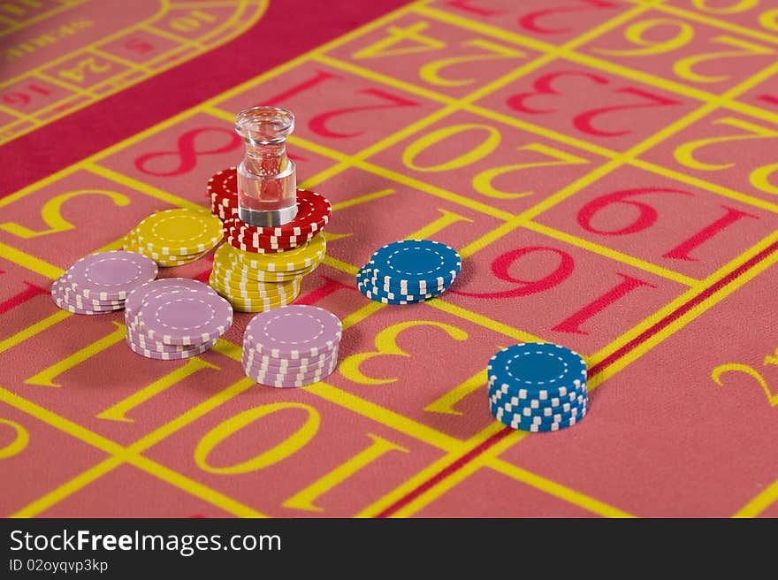 Chips placed on roulette table. Chips placed on roulette table