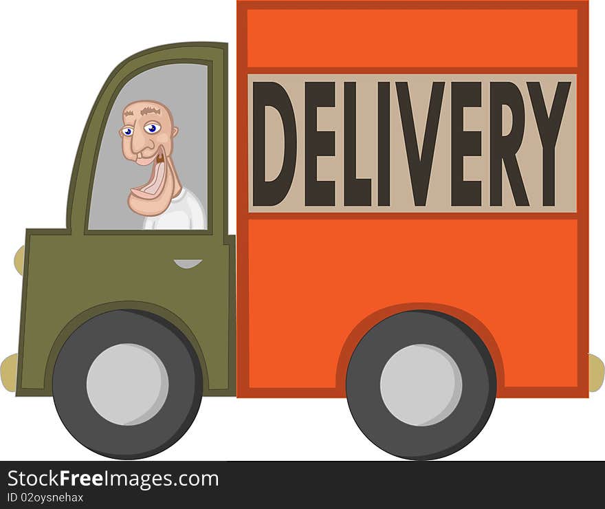 Vector illustration of a delivery truck with a happy driver. Vector illustration of a delivery truck with a happy driver